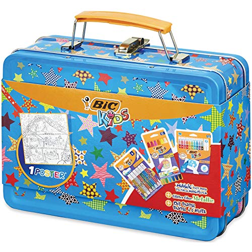 BIC Kids Maletín de colores - 12 Ceras Blandas para Colorear /12 rotuladores de colores Magic /6 Tubos de Pegamento con Purpurina y 1 Póster para Colorear BIC Kids Maletín de colores - 12 Ceras Blandas para Colorear /12 rotuladores de colores Magic /6 Tubos de Pegamento con Purpurina y 1 Póster para Colorear