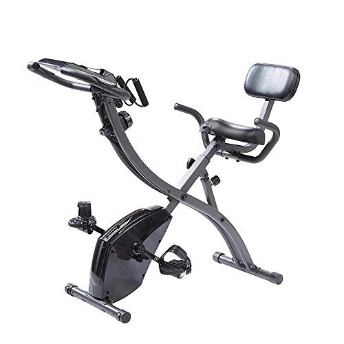 Bicicleta estática plegable, de interior, con bandas de resistencia para brazo y monitor cardíaco, perfecta máquina de ejercicio para el hogar