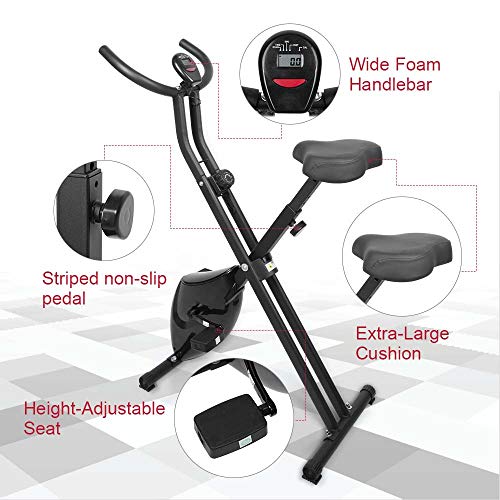 Bicicleta estática plegable EVOLAND, bicicleta estática con 8 niveles de resistencia, asiento ajustable, pantalla LCD, bicicleta interior de entrenamiento cardiovascular barata para adultos (Negro)