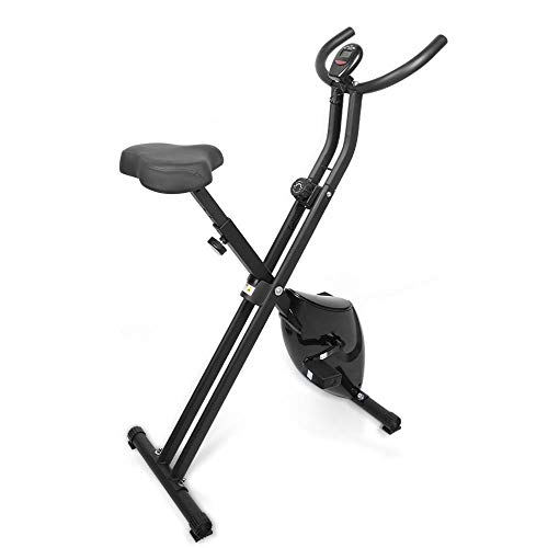 Bicicleta estática plegable EVOLAND, bicicleta estática con 8 niveles de resistencia, asiento ajustable, pantalla LCD, bicicleta interior de entrenamiento cardiovascular barata para adultos (Negro)