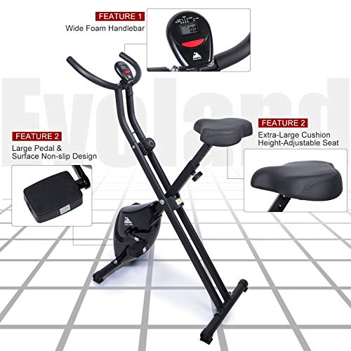 Bicicleta estática Plegable EVOLAND, Bicicleta estática con 8 Niveles de Resistencia, Asiento Ajustable, Pantalla LCD, Bicicleta Interior de Entrenamiento Cardiovascular para Adultos, 2021 Estilo