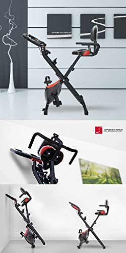 Bicicleta estática plegable Sportstech F-Bike X100-B con sistema de resistencia inteligente, respaldo de inercia de 4kg, soporte para tableta, 4 niveles de resistencia magnetica, pulsometro integrado