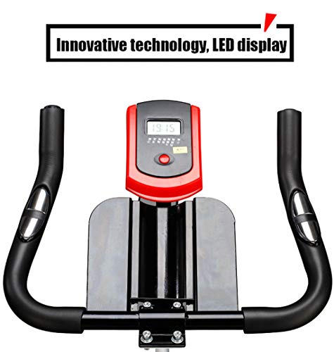 Bicicleta Spinning Indoor Ultra Silencioso, Volante De Gran Tamaño, Estructura De Soporte Triangular, Pantalla LED, Frecuencia Cardíaca Medible, Adecuado para El Hogar, La Empresa,Negro