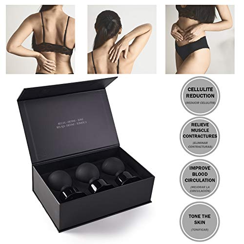 BICTIVE Set de Ventosas de Masaje hechas en Cristal, Ventosas Fisioterapia, Masajeador Anticelulitico, Ventosas Celulitis, Masajeador Piernas. Kit Premium de 3 Ventosas de 61 mm con Bola de Succión