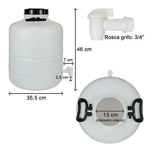 Bidón Garrafa Plástico Alimentario 30 litros con grifo y asas redondo. Boca ancha. Apto para agua consumo humano y todo tipo de líquidos. Bidón Garrafa Plástico Alimentario 30 litros con grifo y asas redondo. Boca ancha. Apto para agua consumo humano y todo tipo de líquidos.