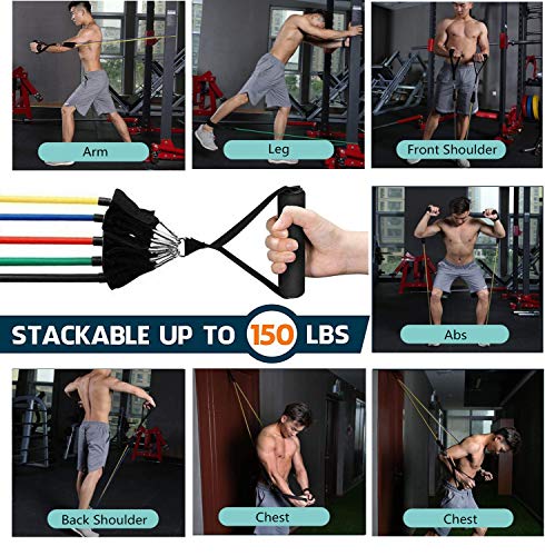BIGFOX 11Pcs Bandas Elásticas Musculacion,Cintas Elásticas Fitness,hasta 150LB,Set de Bandas de Resistencia para-5 Tubos de látex, 2 Manijas, 2 Correa de Tobillo, Ancla de Puerta, Bolsa de Transporte BIGFOX 11Pcs Bandas Elásticas Musculacion,Cintas Elásticas Fitness,hasta 150LB,Set de Bandas de Resistencia para-5 Tubos de látex, 2 Manijas, 2 Correa de Tobillo, Ancla de Puerta, Bolsa de Transporte