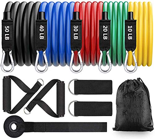 BIGFOX 11Pcs Bandas Elásticas Musculacion,Cintas Elásticas Fitness,hasta 150LB,Set de Bandas de Resistencia para-5 Tubos de látex, 2 Manijas, 2 Correa de Tobillo, Ancla de Puerta, Bolsa de Transporte