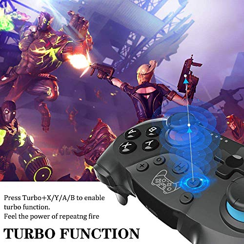 BIGFOX Mando Inalámbrico para Nintendo Switch Pro/Lite, Gamepad con Doble Choque/Motor de Vibración/Giroscopio de 6 Ejes/Turbo Ajustable/Joystick Remoto, Recargable de Batería 500mAh