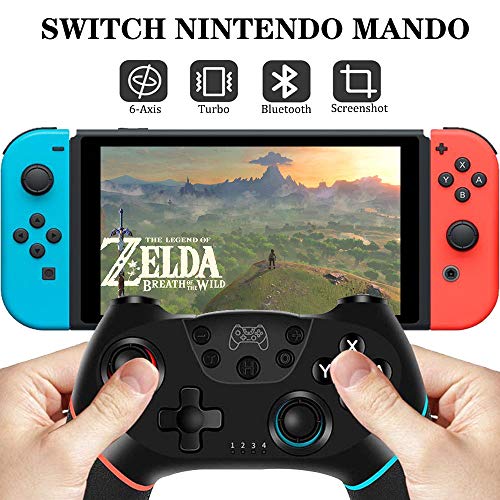 BIGFOX Mando Inalámbrico para Nintendo Switch Pro/Lite, Gamepad con Doble Choque/Motor de Vibración/Giroscopio de 6 Ejes/Turbo Ajustable/Joystick Remoto, Recargable de Batería 500mAh