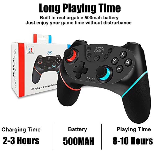 BIGFOX Mando Inalámbrico para Nintendo Switch Pro/Lite, Gamepad con Doble Choque/Motor de Vibración/Giroscopio de 6 Ejes/Turbo Ajustable/Joystick Remoto, Recargable de Batería 500mAh