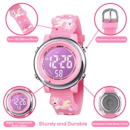 BIGMEDA Reloj Digital para Niños Niña, Luz Intermitente LED de 7 Colores Reloj de Pulsera Niña Multifunción, para Niños de 3 a 12 años (Unicornio)