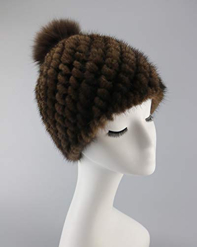 BIGYAO Sombrero de Piel de visón Natural para Mujer Cosaco Sombrero de Estilo Ruso con Estiramiento para Gorra cálida de Invierno- Brown