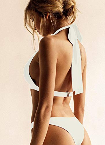 Bikini para Mujer Triangulo Cuello Halter Crop Top con Anudado Tiras Traje de Baño Dos Piezas Conjunto