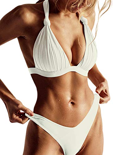 Bikini para Mujer Triangulo Cuello Halter Crop Top con Anudado Tiras Traje de Baño Dos Piezas Conjunto