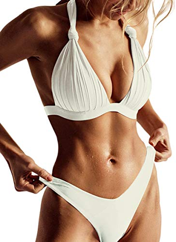 Bikini para Mujer Triangulo Cuello Halter Crop Top con Anudado Tiras Traje de Baño Dos Piezas Conjunto Bikini para Mujer Triangulo Cuello Halter Crop Top con Anudado Tiras Traje de Baño Dos Piezas Conjunto