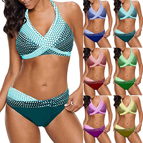 Bikinis Mujer 2019 Push up Sexy de Lunares de Playa Conjunto de Traje de BañO Estampado Bohemio BañAdores con Relleno Sujetador Tops y Braguitas Ropa de Playa vikinis riou (Menta Verde, L)