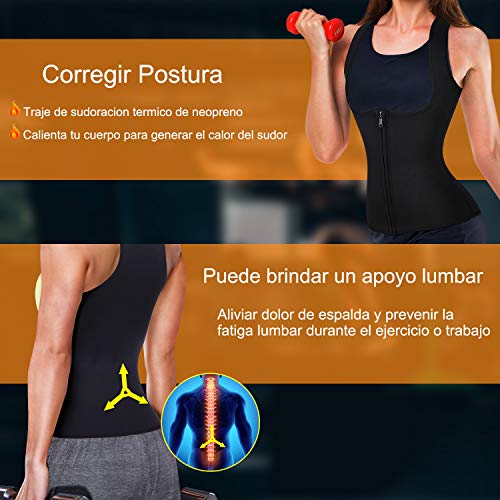 Bingrong Chaleco Neopreno Sauna Mujer Fajas Reductoras Adelgazantes Mujer Compresion para Adelgazante Sudoración para Deporte Fitness (Negro, Large)