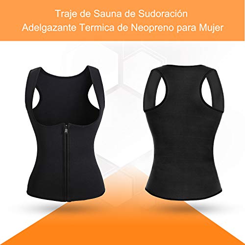 Bingrong Chaleco Neopreno Sauna Mujer Fajas Reductoras Adelgazantes Mujer Compresion para Adelgazante Sudoración para Deporte Fitness (Negro, Large)