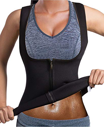 Bingrong Chaleco Neopreno Sauna Mujer Fajas Reductoras Adelgazantes Mujer Compresion para Adelgazante Sudoración para Deporte Fitness (Negro, Large)