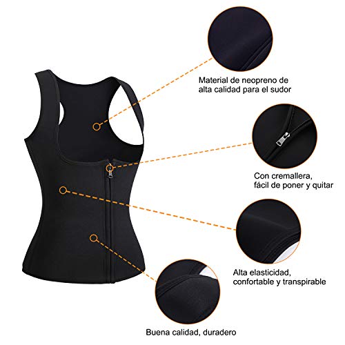 Bingrong Chaleco Neopreno Sauna Mujer Fajas Reductoras Adelgazantes Mujer Compresion para Adelgazante Sudoración para Deporte Fitness (Negro, X-Small)