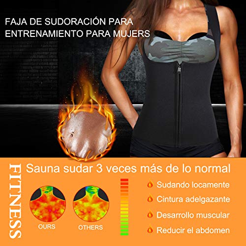 Bingrong Chaleco Neopreno Sauna Mujer Fajas Reductoras Adelgazantes Mujer Compresion para Adelgazantes Sudoración para Deporte Fitness (Negro, XX-Large)