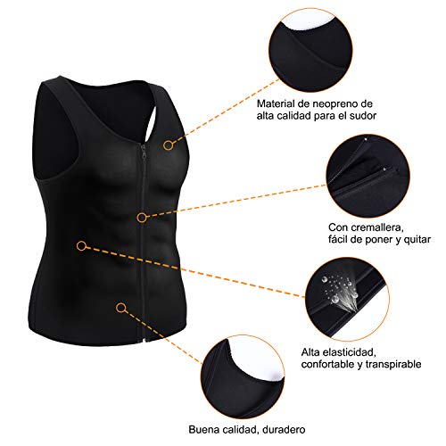 Bingrong Chaleco Sauna Hombre Fajas Reductoras Adelgazantes Hombres Compresion de Neopreno Chaleco para Adelgazante Sudoración con Cremallera para Deporte Fitness (Nergo, 2XL)