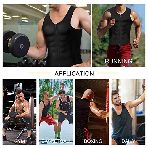 Bingrong Chaleco Sauna Hombre Fajas Reductoras Adelgazantes Hombres Compresion de Neopreno Chaleco para Adelgazante Sudoración con Cremallera para Deporte Fitness (Nergo, M)