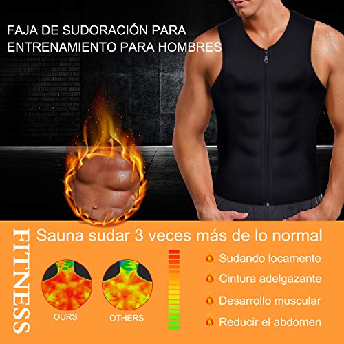 Bingrong Chaleco Sauna Hombre Fajas Reductoras Adelgazantes Hombres Compresion de Neopreno Chaleco para Adelgazante Sudoración con Cremallera para Deporte Fitness (Nergo, L)