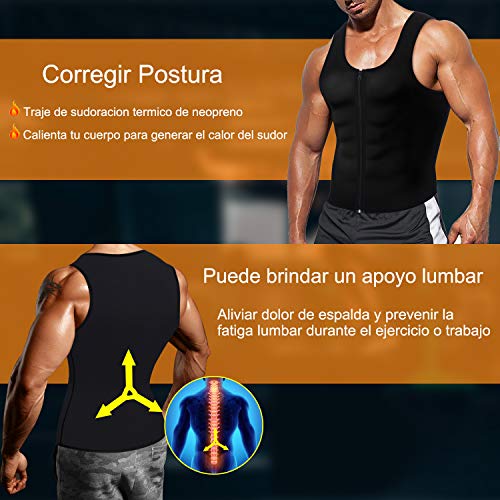 Bingrong Chaleco Sauna Hombre Fajas Reductoras Adelgazantes Hombres Compresion de Neopreno Chaleco para Adelgazante Sudoración con Cremallera para Deporte Fitness (Nergo, M)