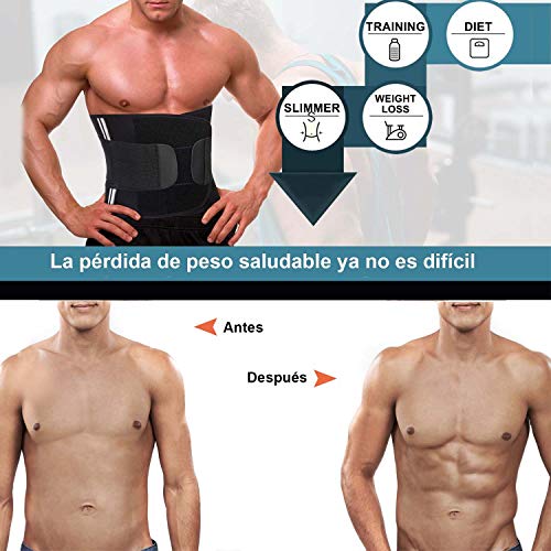 Bingrong Faja Deporte Entrenador de Cintura Entrenador Faja Reductora Adelgazante Faja de Fitness Neopreno Cintura Fajas Deportivas Lumbar Hombre Velcro (Negro, X-Large)