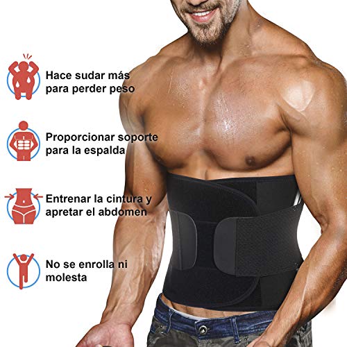 Bingrong Faja Deporte Entrenador de Cintura Entrenador Faja Reductora Adelgazante Faja de Fitness Neopreno Cintura Fajas Deportivas Lumbar Hombre Velcro (Negro, X-Large)