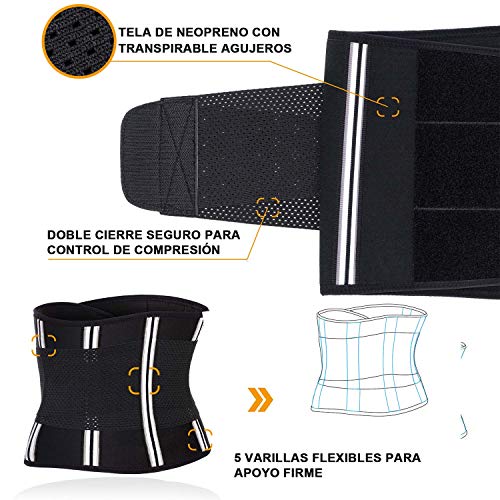 Bingrong Faja Deporte Entrenador de Cintura Entrenador Faja Reductora Adelgazante Faja de Fitness Neopreno Cintura Fajas Deportivas Lumbar Hombre Velcro (Negro, Large)