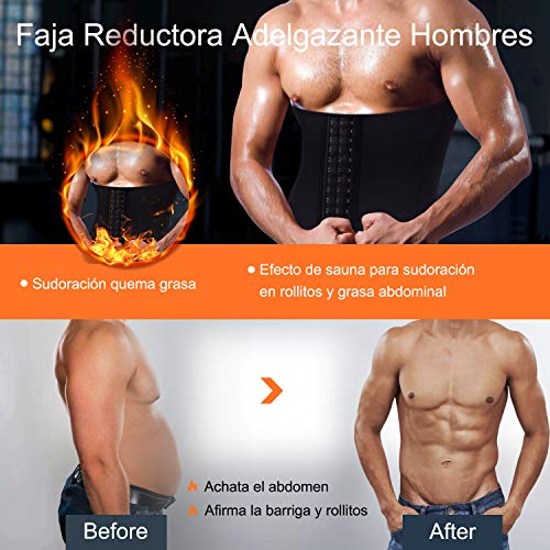 Bingrong Faja Reductora Adelgazante Hombres Faja Reductora Cinturón Lumbar Abdomen Ajustable para Deporte Fitness Efecto Sauna para la Quema de Grasa (Negro, M)