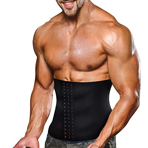 Bingrong Faja Reductora Adelgazante Hombres Faja Reductora Cinturón Lumbar Abdomen Ajustable para Deporte Fitness Efecto Sauna para la Quema de Grasa (Negro, M)