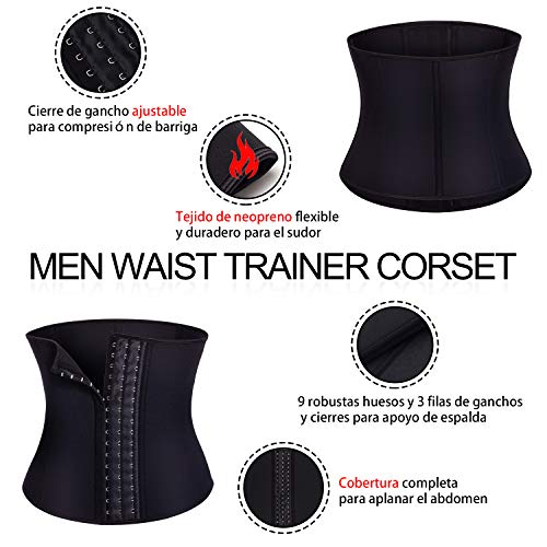 Bingrong Faja Reductora Adelgazante Hombres Faja Reductora Cinturón Lumbar Abdomen Ajustable para Deporte Fitness Efecto Sauna para la Quema de Grasa (Negro, XL)