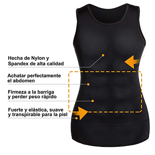 Bingrong Faja Reductora para Hombre Chaleco Adelgazante para Hombre Camiseta elástica para Abdomen Ropa Interior Reductora (Negro, Medium)