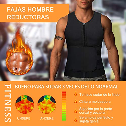 Bingrong Fajas Deportivas Chaleco Sudoracion Hombre con Cremallera Fajas para Adelgazar Sauna Fitness Faja Reductora Adelgazante Chaleco Neopreno Entrenador de Cintura Chaleco Reductor Hombre