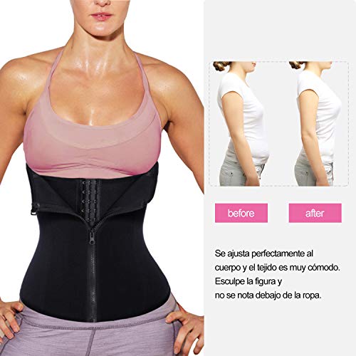 Bingrong Fitness Faja Cintura Entrenador de Cintura con Cremallera Faja Corset Fajas Reductoras Adelgazantes Mujer Waist Trainer Corset Faja Lumbar Moldeadora Bustier (Negro, Medium)