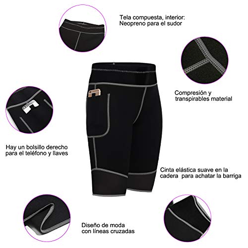 Bingrong Pantalones para Adelgazar Mujer Pantalón de Sudoración Adelgazar Pantalones Cortos de Neopreno térmicos para Ejercicio para Pérdida de Peso Deportivo (Negro, Large)