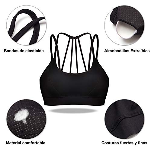 Bingrong Sujetador Deportivo de Entrenamiento Mujer Alto Impacto Yoga Fitness Running Camisetas sin Mangas Sin Costuras Acos Ropa Interior Almohadillas Extraíbles Bra Deporte Push Up (Negro, X-Large)