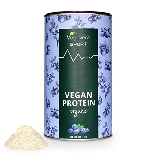 BIO Vegan Protein Powder Vegavero SPORT® | Proteínas Isolate de Guisante y Arroz | SIN GLUTEN – SIN SOJA | Suplemento Para Aumentar Masa Muscular | 500g Sabor Arándano | Proteína Vegetal