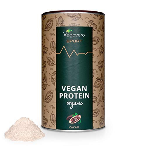 BIO Vegan Protein Powder Vegavero SPORT® | Proteínas Isolate de Guisante y Arroz | SIN GLUTEN – SIN SOJA | Suplemento Para Aumentar Masa Muscular | 500g Sabor Chocolate | Proteína Vegetal