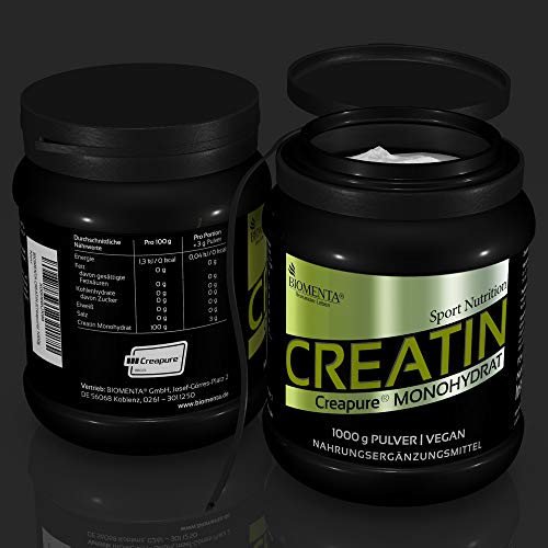 BIOMENTA CREATINA MONOHIDRATO (Creapure) | Creatina 1kg en Polvo | VEGANA | Made in Germany | durante un año BIOMENTA CREATINA MONOHIDRATO (Creapure) | Creatina 1kg en Polvo | VEGANA | Made in Germany | durante un año