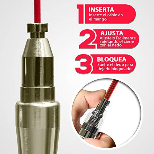 biomundus Cuerda Saltar comba Crossfit Hombre Mujer comba Boxeo La comba para Saltar Alta Velocidad autoajustable Aluminio Incluye 3 lastres+ Cuerda Extra+ Bolsa portadora. comba Boxeo (Rojo) biomundus Cuerda Saltar comba Crossfit Hombre Mujer comba Boxeo La comba para Saltar Alta Velocidad autoajustable Aluminio Incluye 3 lastres+ Cuerda Extra+ Bolsa portadora. comba Boxeo (Rojo)