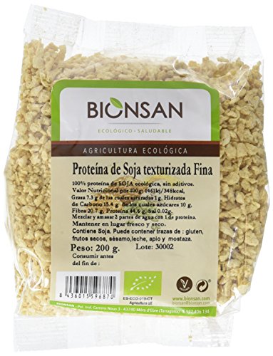 Bionsan Proteína de Soja Texturizada Fina Ecológica | 6 Bolsas de 200 gr | Total: 1200 gr