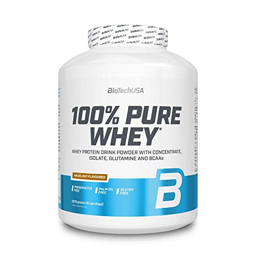 BioTechUSA 100% Pure Whey Complejo de proteína de suero, con aminoácidos añadidos y edulcorantes, sin conservantes, 2.27 kg, Avellana