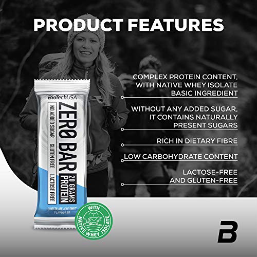 BioTechUSA Zero Bar Barrita de proteínas con alto contenido proteico, sin azúcar añadido o aspartamo, libre de lactosa y gluten, con edulcorantes, 20 * 50 g, Apple Pie