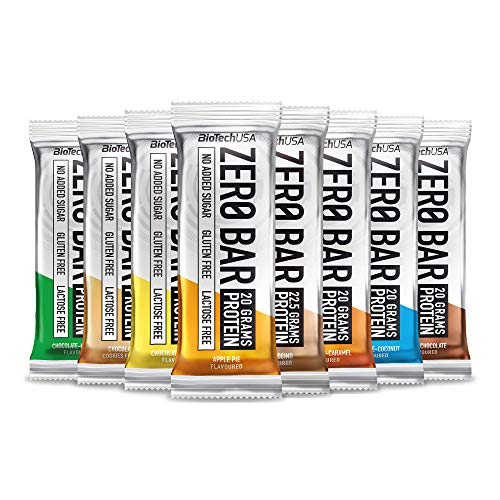 BioTechUSA Zero Bar Barrita de proteínas con alto contenido proteico, sin azúcar añadido o aspartamo, libre de lactosa y gluten, con edulcorantes, 20 * 50 g, Apple Pie