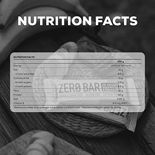 BioTechUSA Zero Bar Barrita de proteínas con alto contenido proteico, sin azúcar añadido o aspartamo, libre de lactosa y gluten, con edulcorantes, 20 * 50 g, Apple Pie