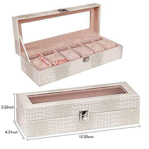 Bivias Caja de Almacenamiento-Reloj Caja 6 Rejillas, Reloj de Cuero de imitación Cajas de Almacenamiento Relojes de Pulsera Joyas Pulsera Gimnasio Rastreador Colecciones Relojes Elegante Vitrina Tapa